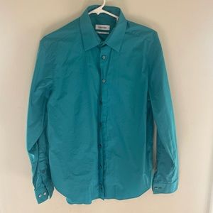 Mens - teal button up shirt - size 15 1/2 - 32/33
